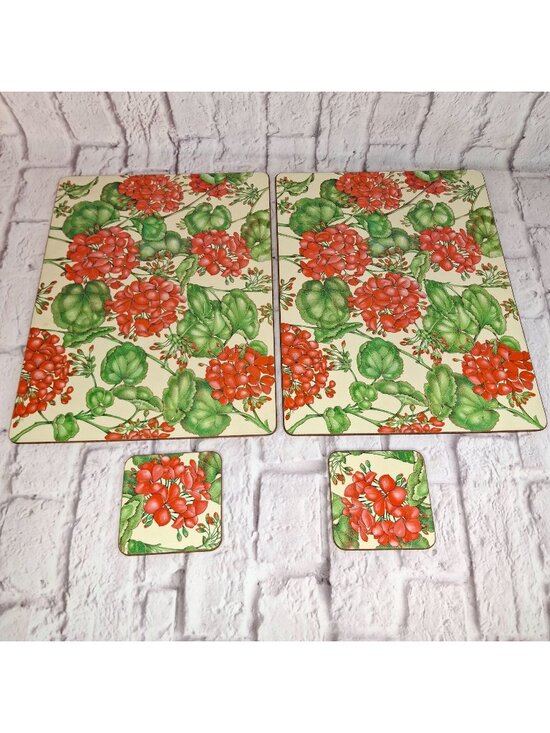 Pimpernel Other - Vtg Pimpernel Geranium Placemat & Coasters Set of 4 Floral Cork Backed England